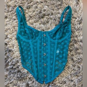 Urban Outfitters Turquoise Floral Lace Bodysuit S